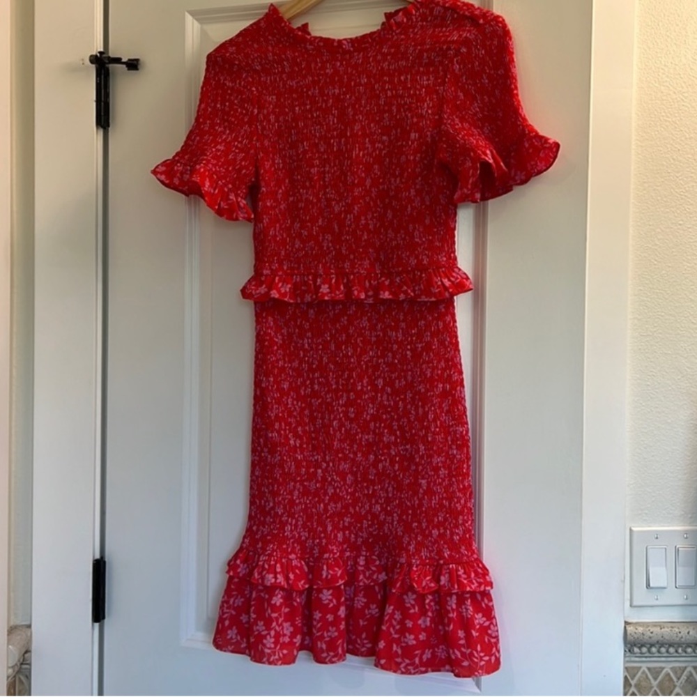 Likely Faye smocked mini dress red size 6